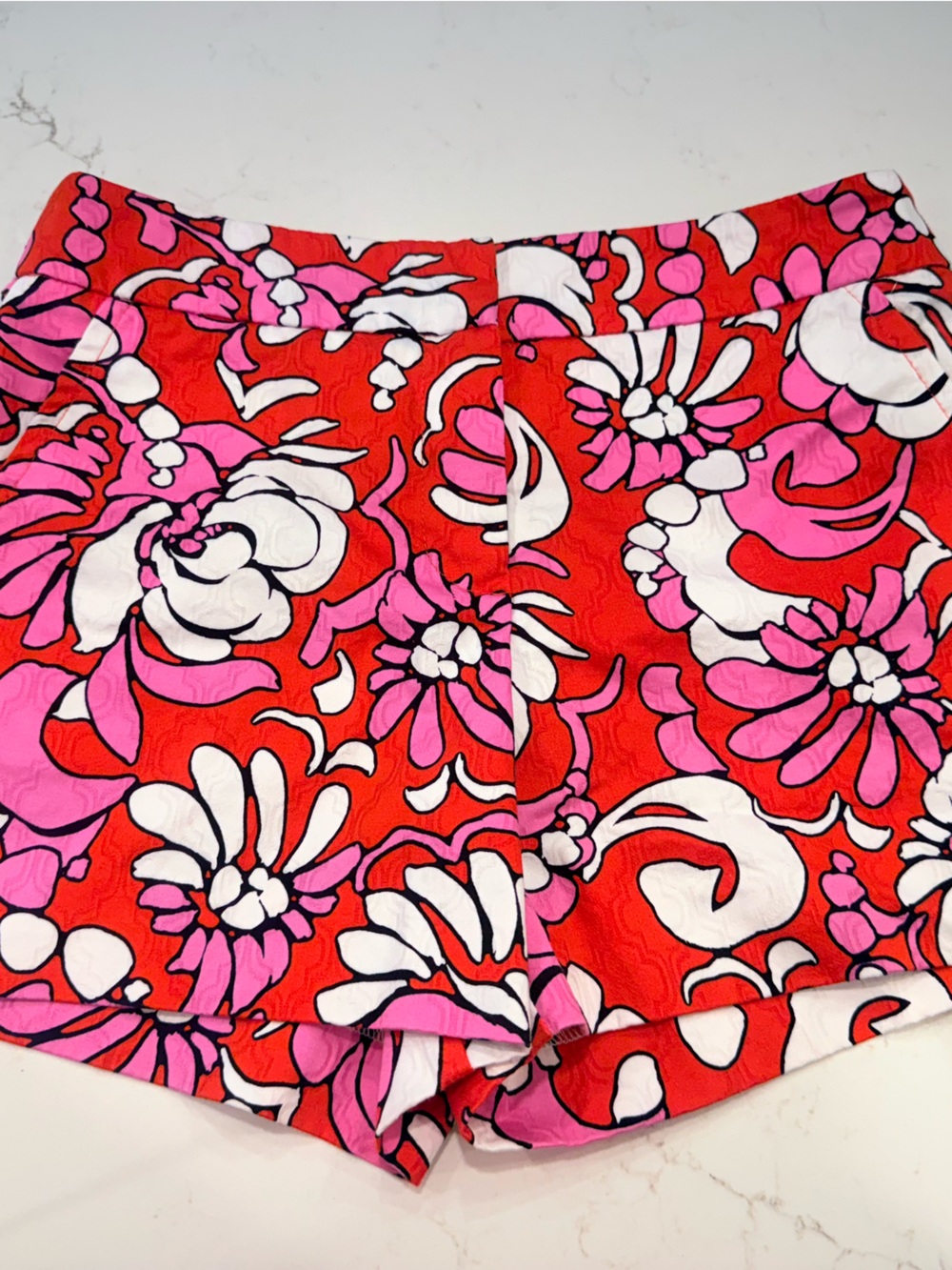 Trina Turk Red Pink White Floral Swim Shorts